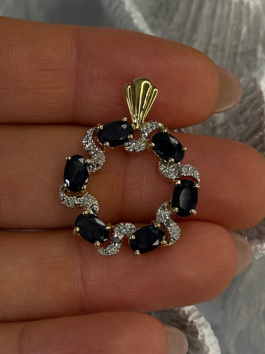 925 Sterling Silver Gold Plated Sapphire Pendant Length 1.15 Inch