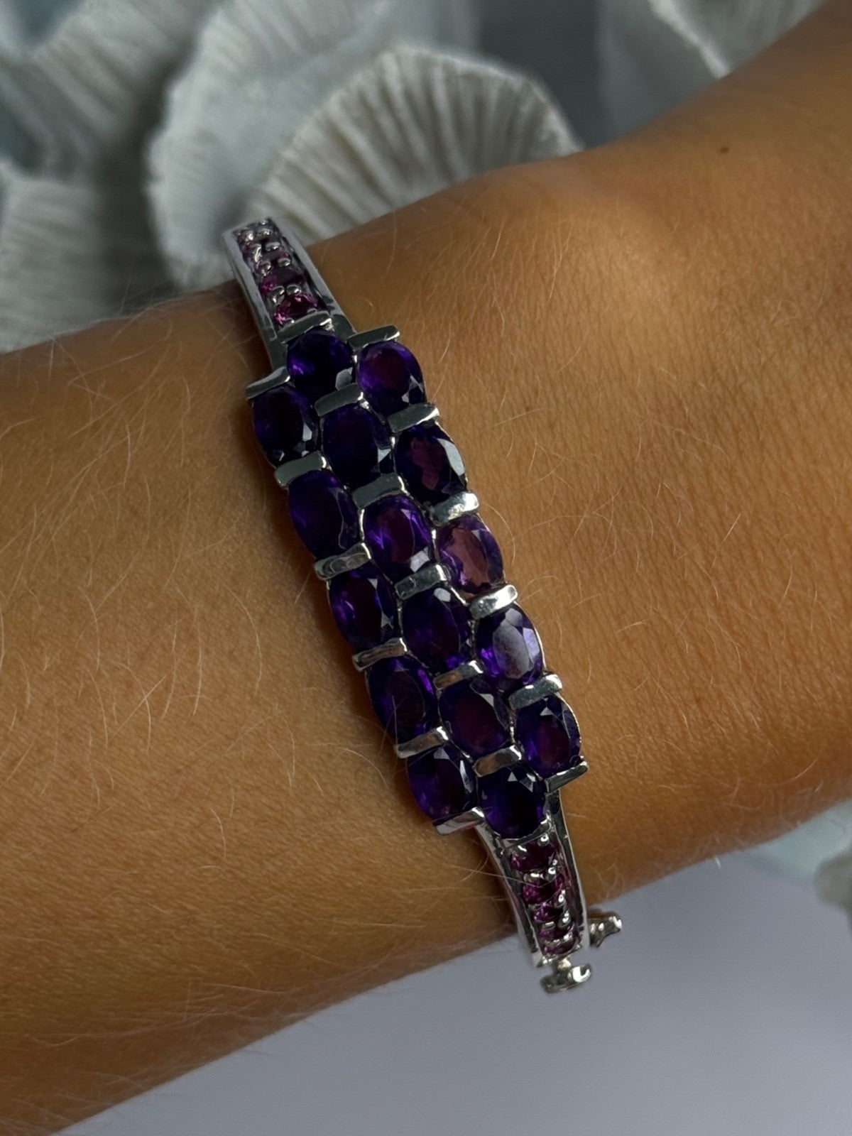 925 Sterling Silver Purple & Pink Tourmaline Bracelet Length Approx 6.5