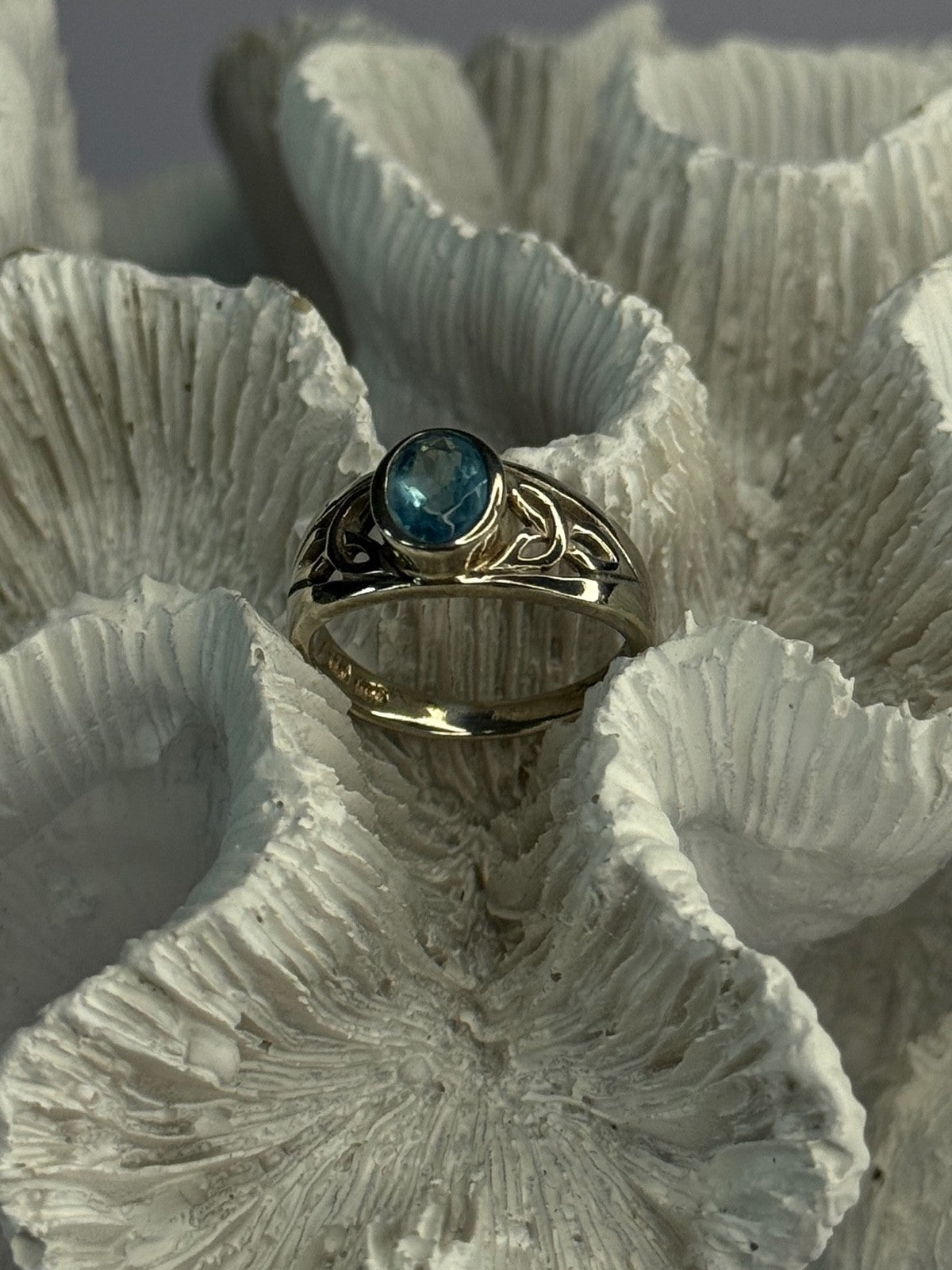 925 Sterling Silver Blue Topaz Ring Size 6