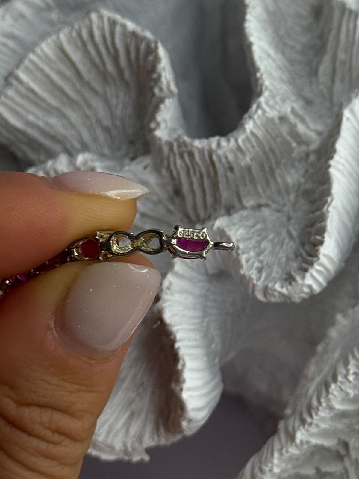 Lovely 925 Sterling Silver Ruby Bracelet Length 7