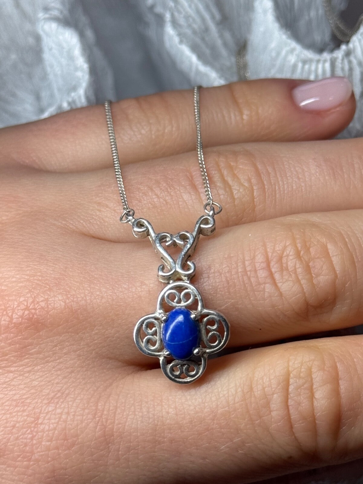 925 Sterling Silver Lapis Lazuli Necklace Length 19 In