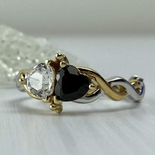 925 Sterling Silver Gold Plated Almandine & Spinel "Hearts" Ring Size 11.75