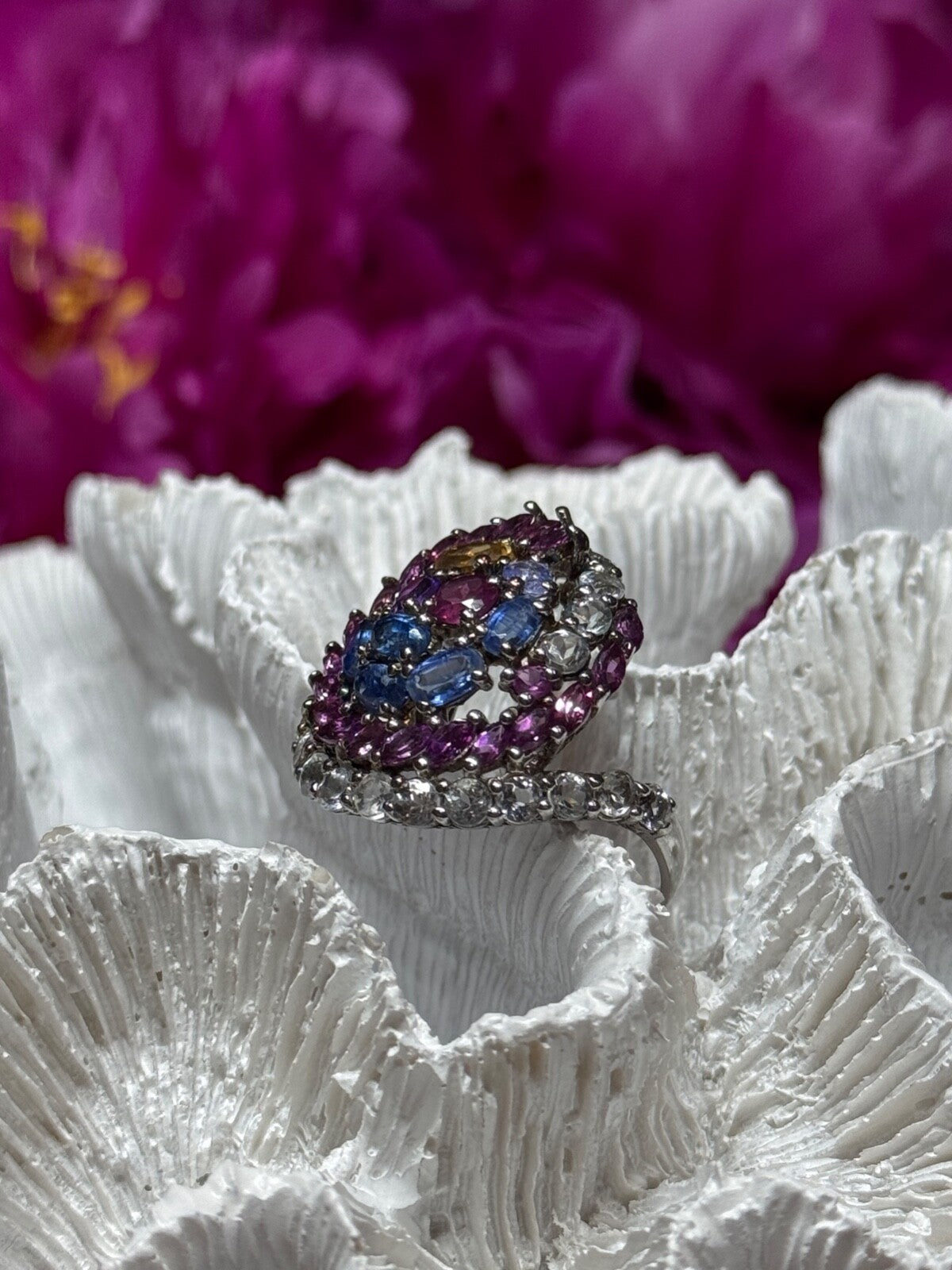 925 Sterling Silver Tourmalines Magic Ring Size 8