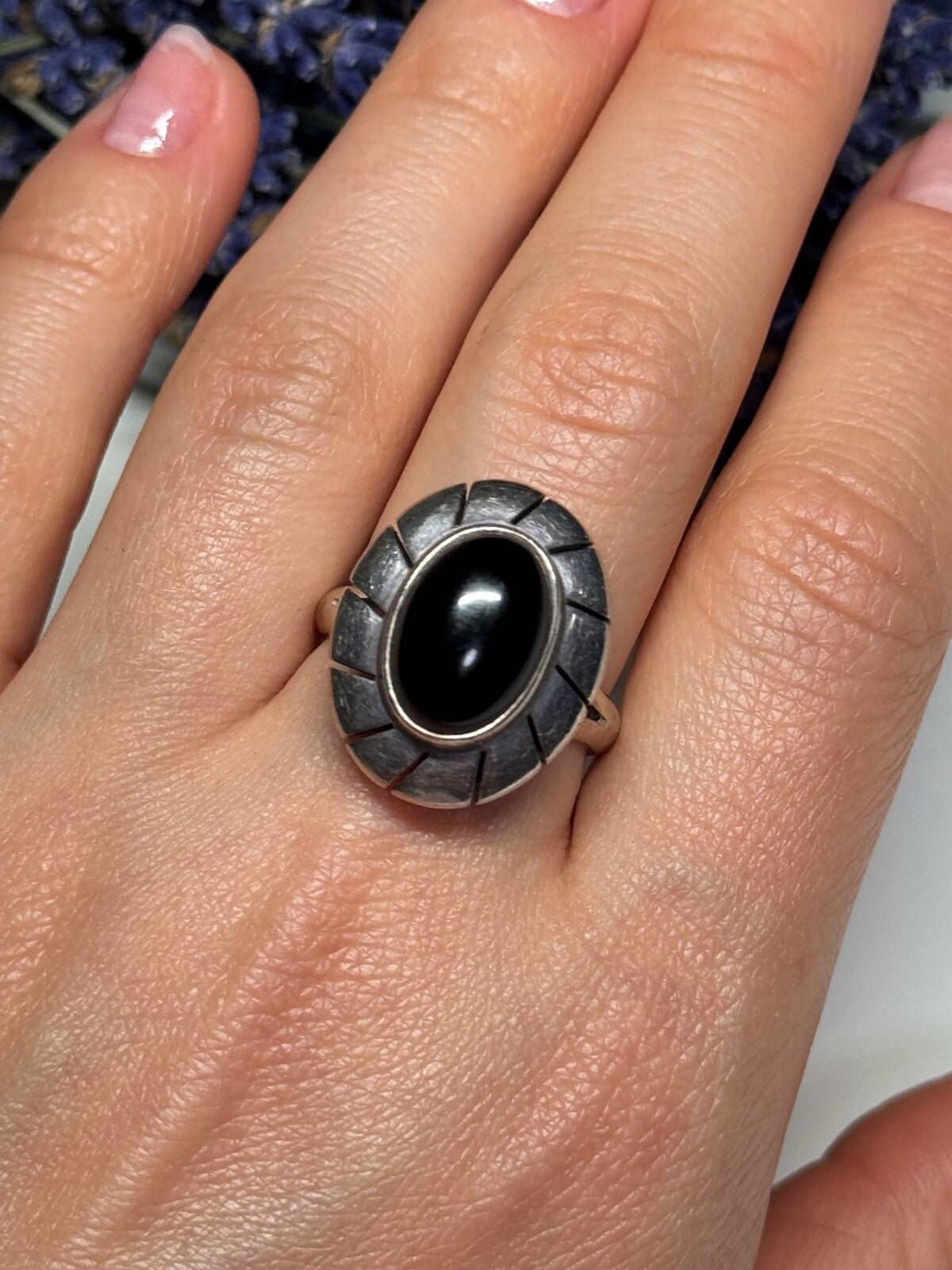 925 Sterling Silver Onyx Ring Size 8.5