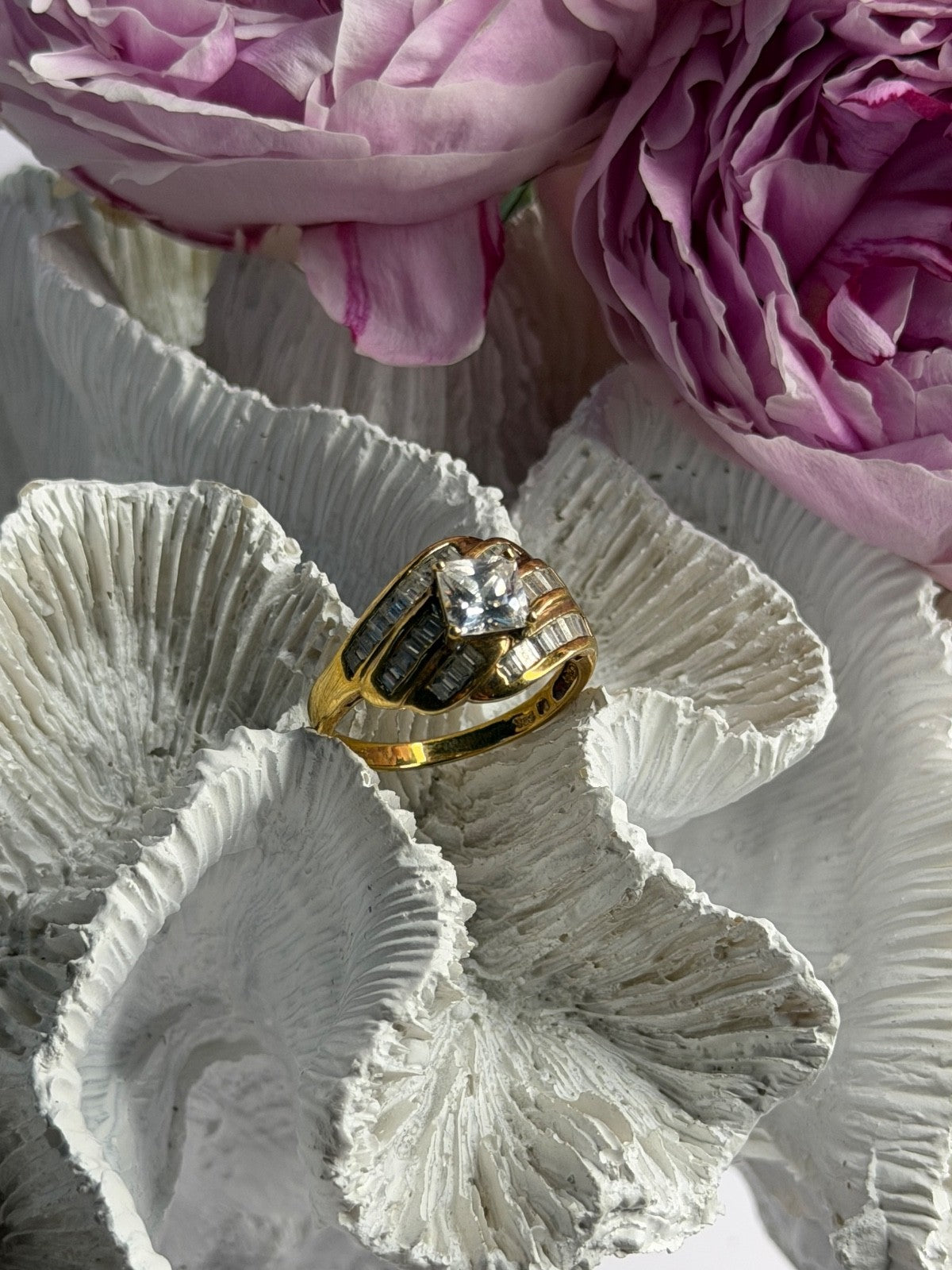 925 Sterling Silver Gold Plated Cz Ring Size 9.5