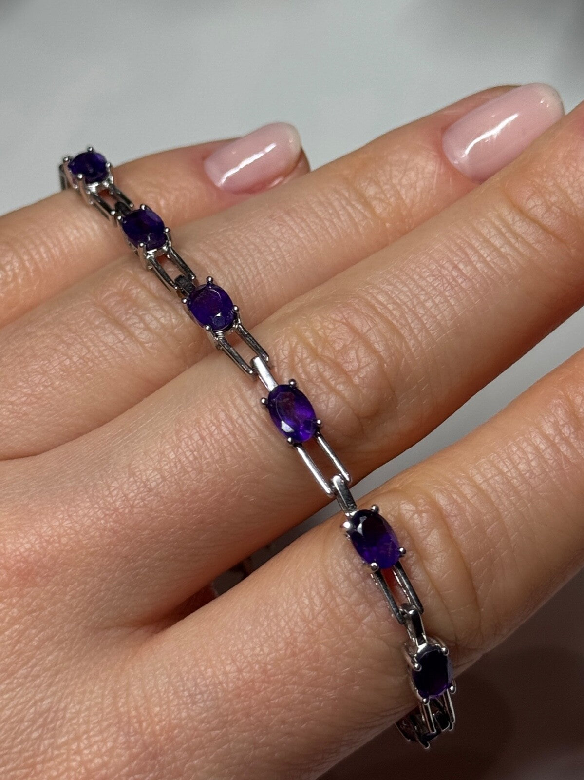 925 Sterling Silver Amethyst Bracelet Length 7 Inch