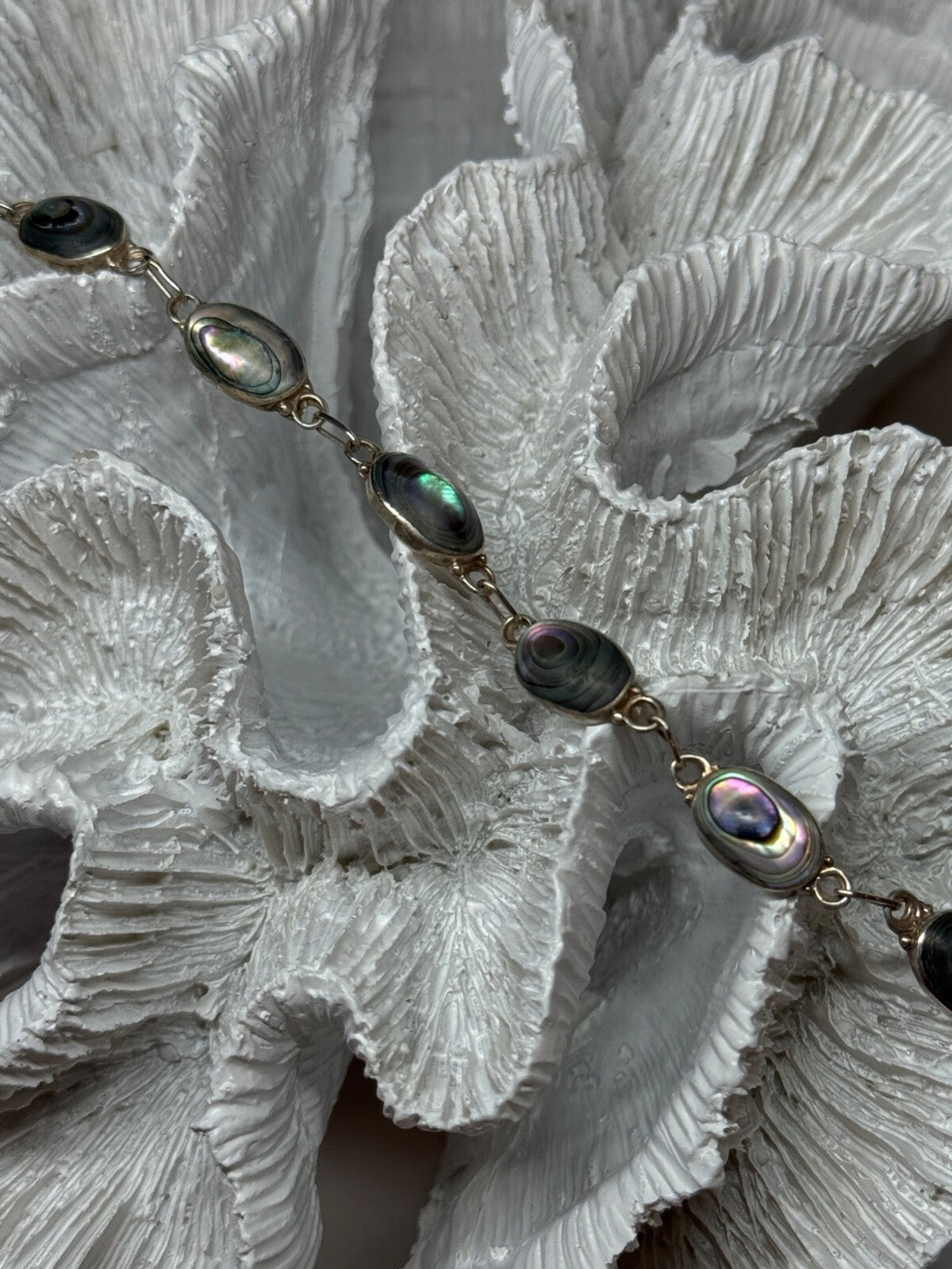 Vintage 925 Sterling Silver Abalone Bracelet Length 7 Inch