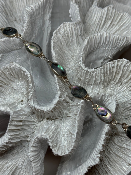 Vintage 925 Sterling Silver Abalone Bracelet Length 7 Inch