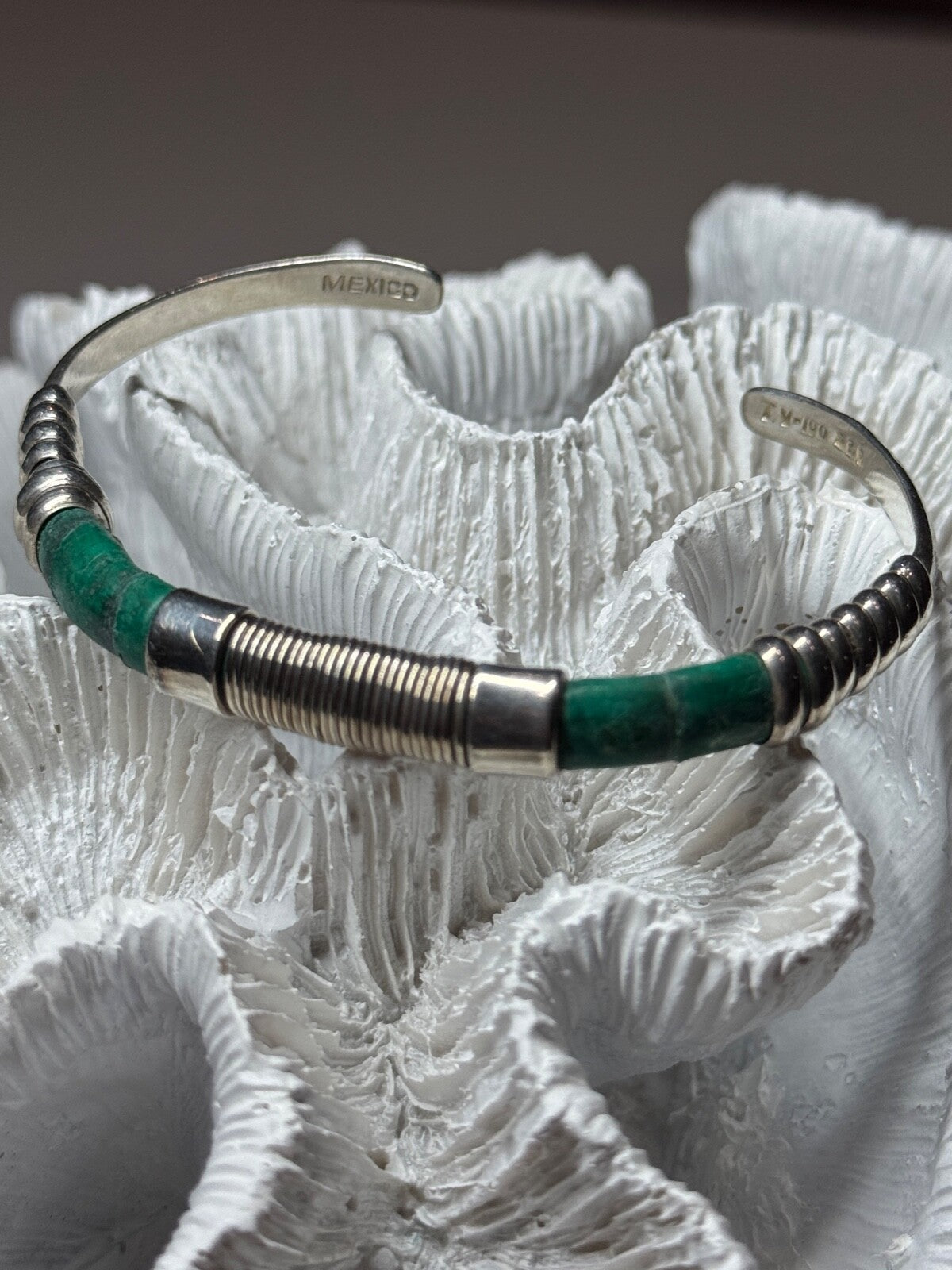 Vintage 925 Sterling Silver Malachite Bracelet