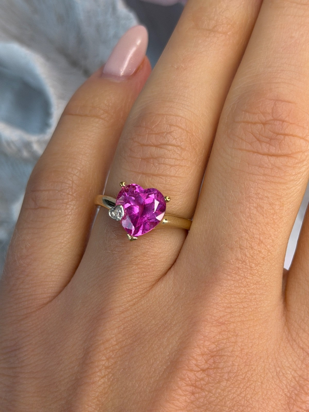 GTR 10K Yellow Gold Pink Sapphire Heart & Diamond Ring Size 7