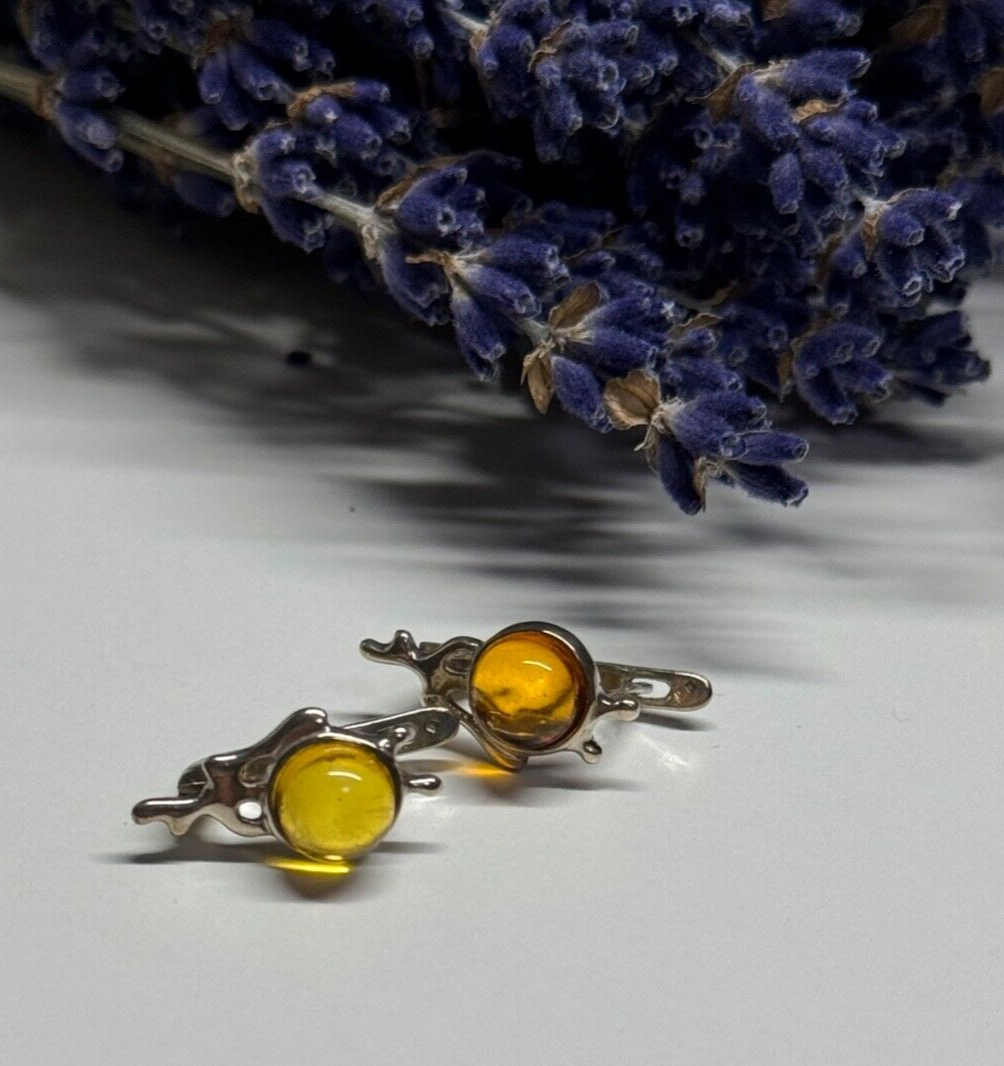 925 Sterling Silver Amber Earrings