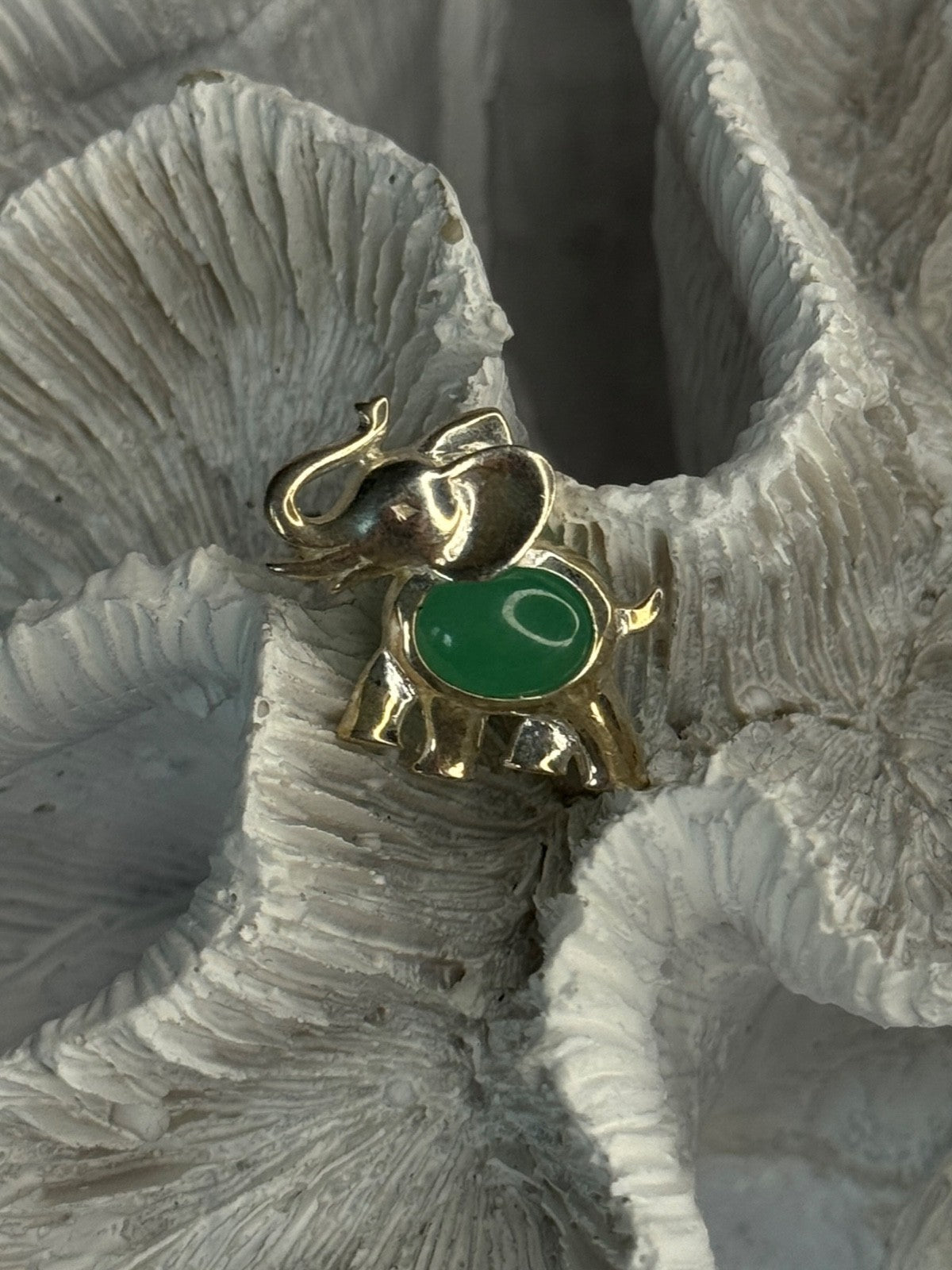 925 Sterling Silver Jade Elephant Charm Pendant Length 0.70 Inch