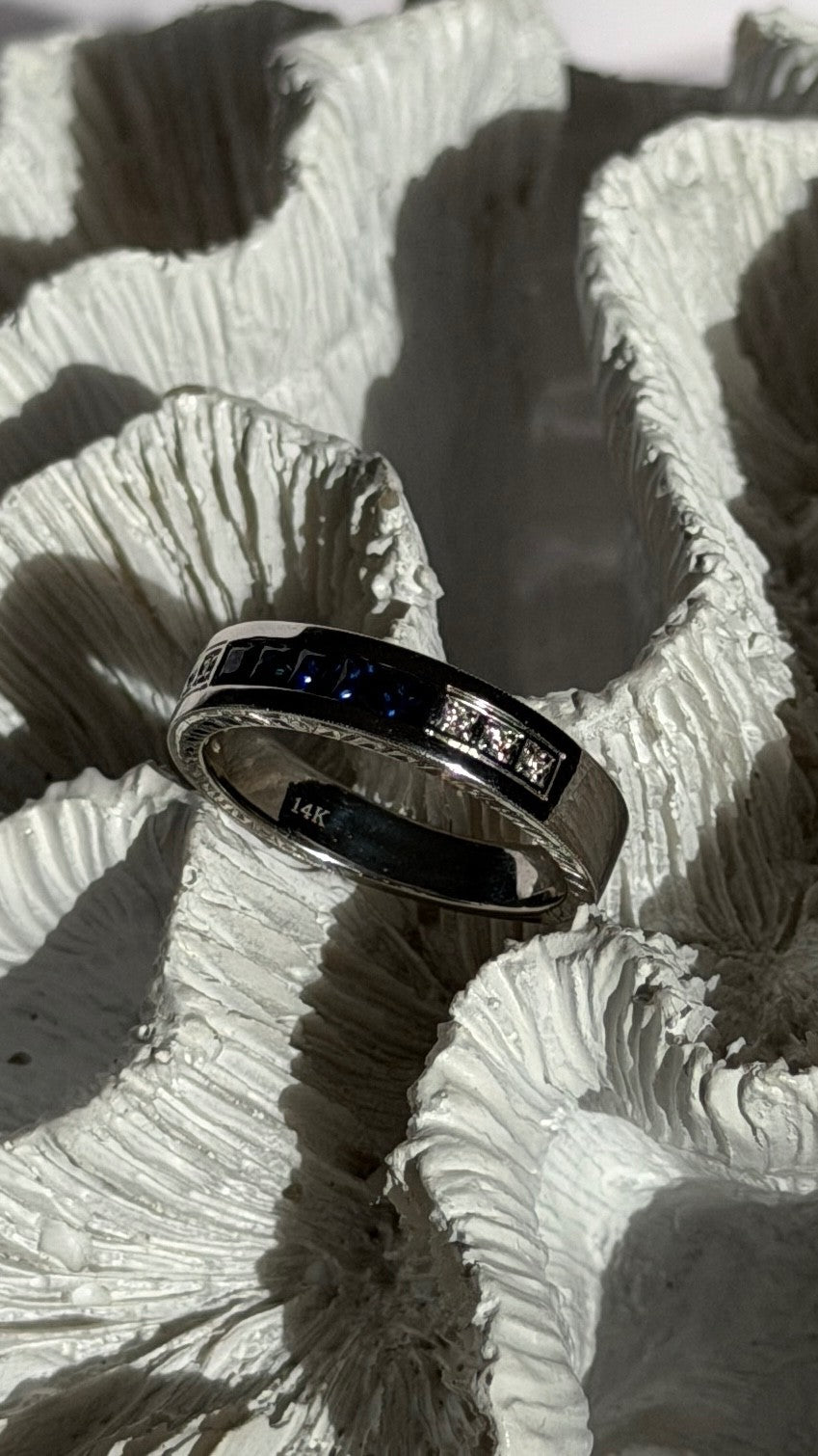 14K White Gold Sapphire & Diamond Ring Size 10.5