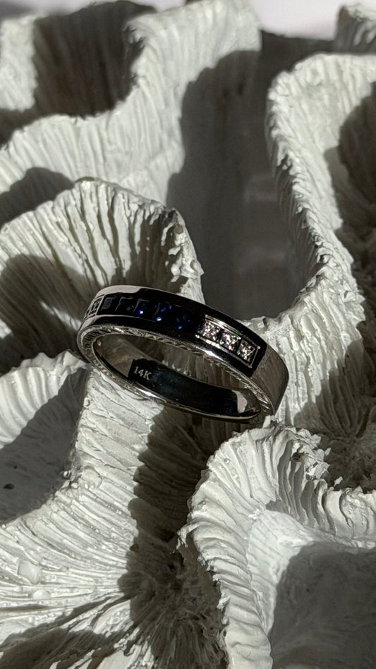 14K White Gold Sapphire & Diamond Ring Size 10.5