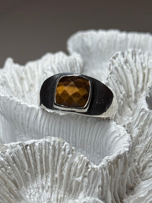 925 Sterling Silver Amber Men'S Ring Size 8