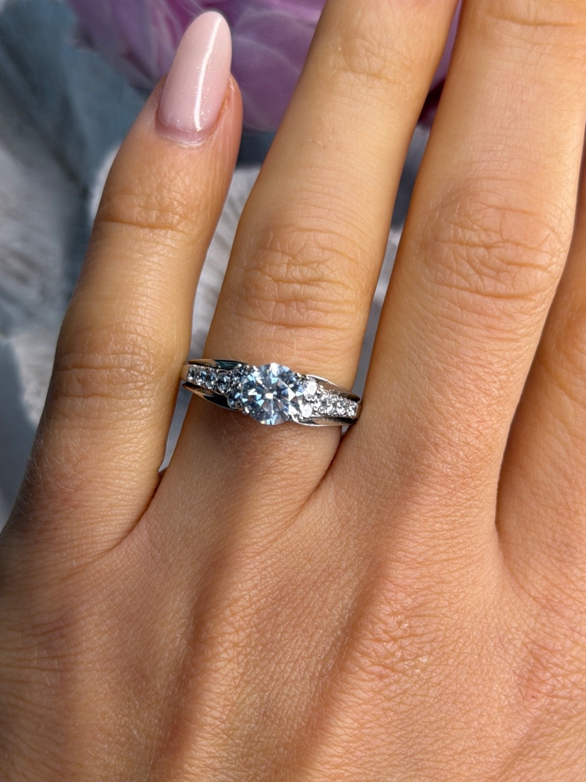 GOC 925 Sterling Silver tcw 1.48 Cz Ring Size 7