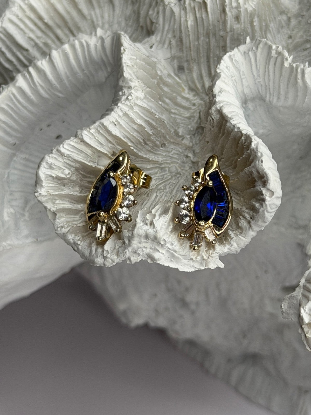 925 Sterling Silver Gold Plated Blue & White Sapphire Earrings