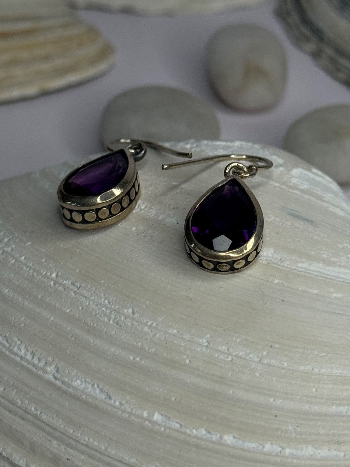 Vintage Design 925 Sterling Silver Amethyst Earrings Length 1.10 Inch