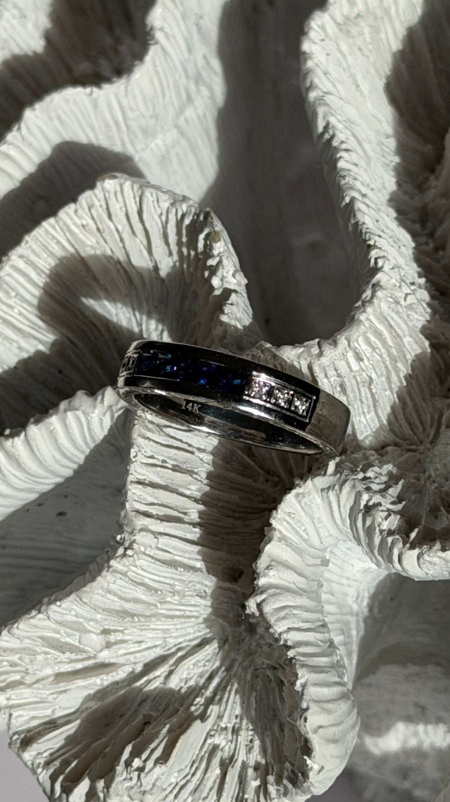 14K White Gold Sapphire & Diamond Ring Size 10.5