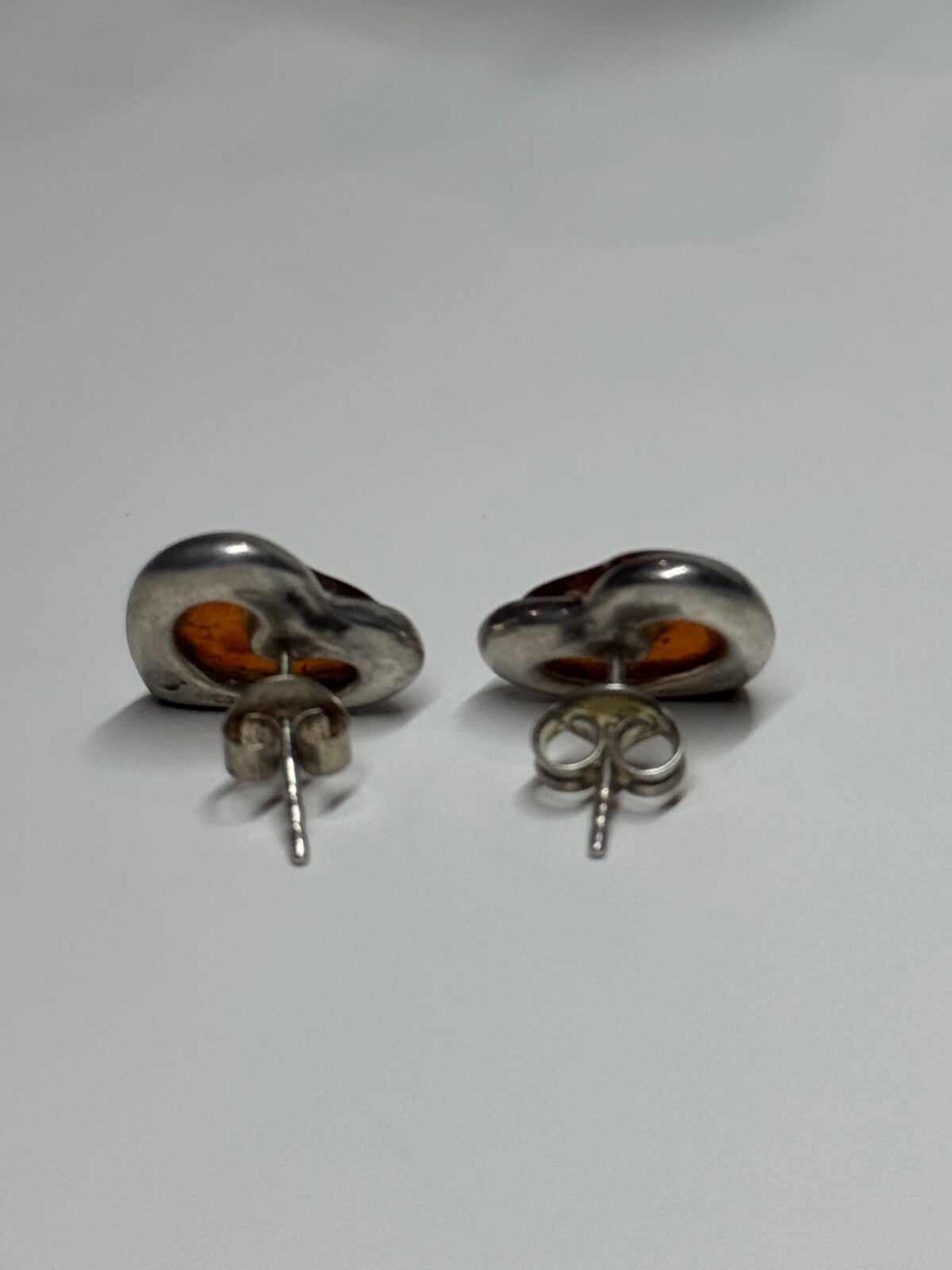 925 Sterling Silver Amber Heart Earrings Length 0.5 Inch
