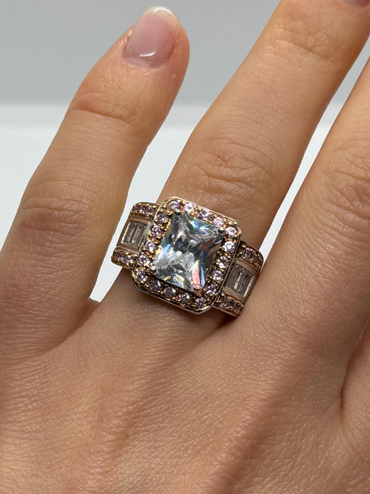925 Sterling Silver Pink & White CZ Ring Size 7