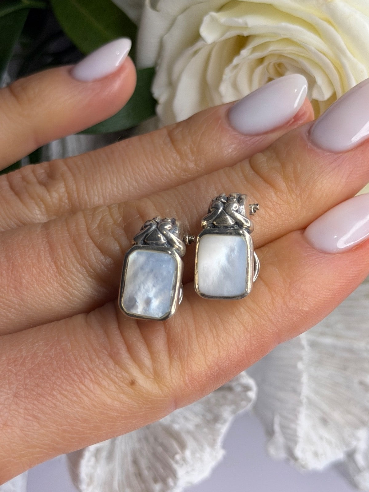 Vintage 925 Sterling Silver Abalone Earrings