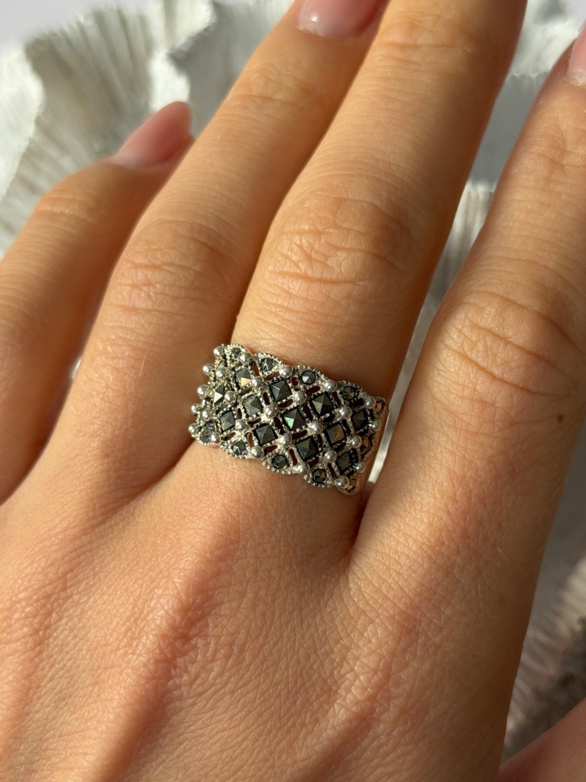 Vintage 925 Sterling Silver Marcasite Ring Size 8
