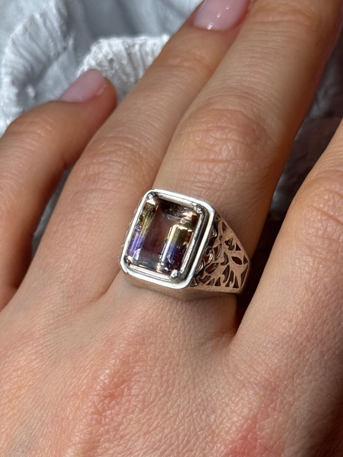 925 Sterling Silver Spinel Men's Ring Size 8