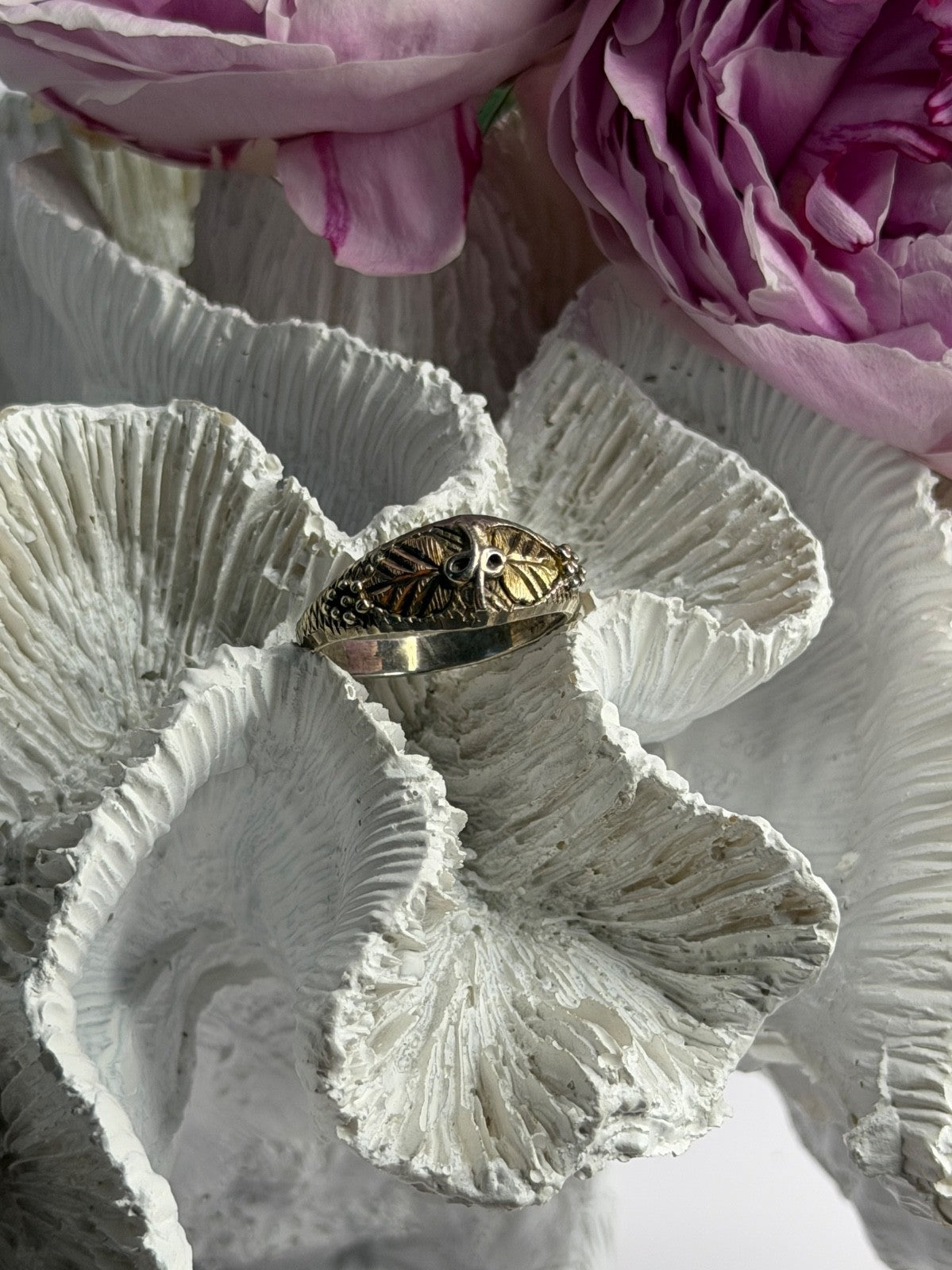 925 Sterling Silver 3 Colors Leaves Ring Size 9
