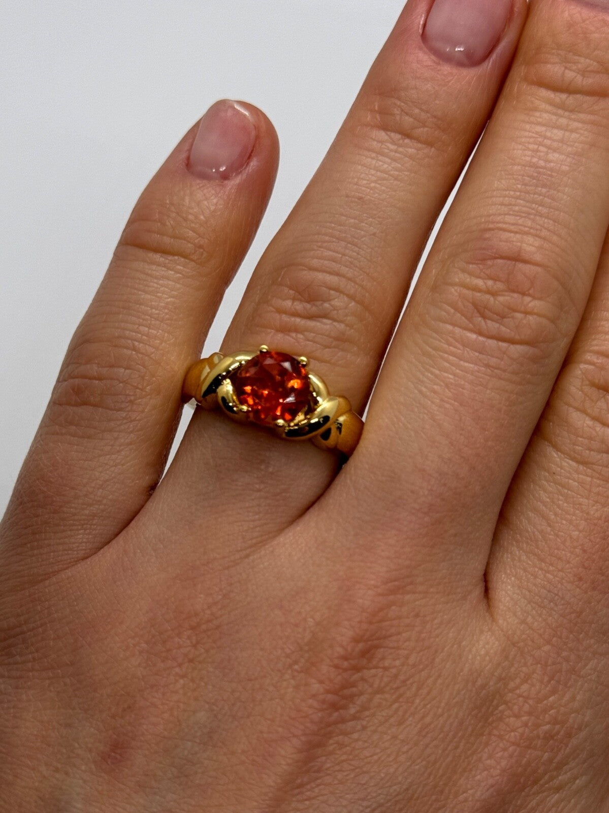 925 Sterling Silver Gold Plated Hessonite Ring Size 7