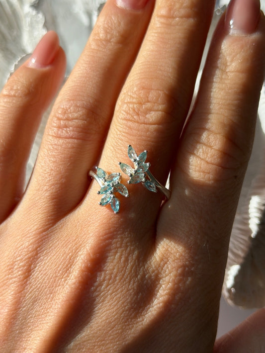 925 Sterling Silver Blue Topaz Ring Size 11 Adjustable Design