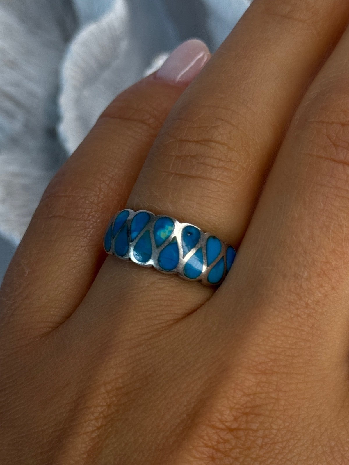 925 Sterling Silver Turquoise Ring Size 7