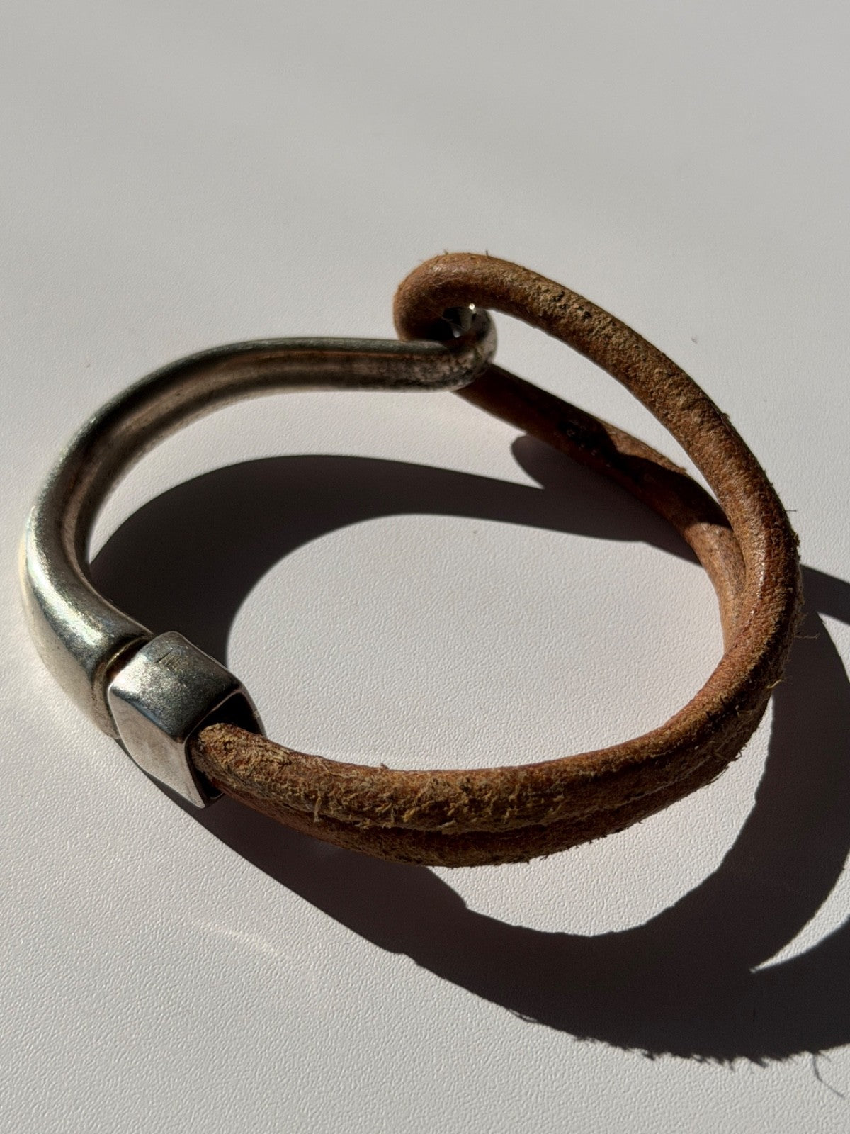 Vintage Brown Leather & 925 Sterling Silver Bracelet