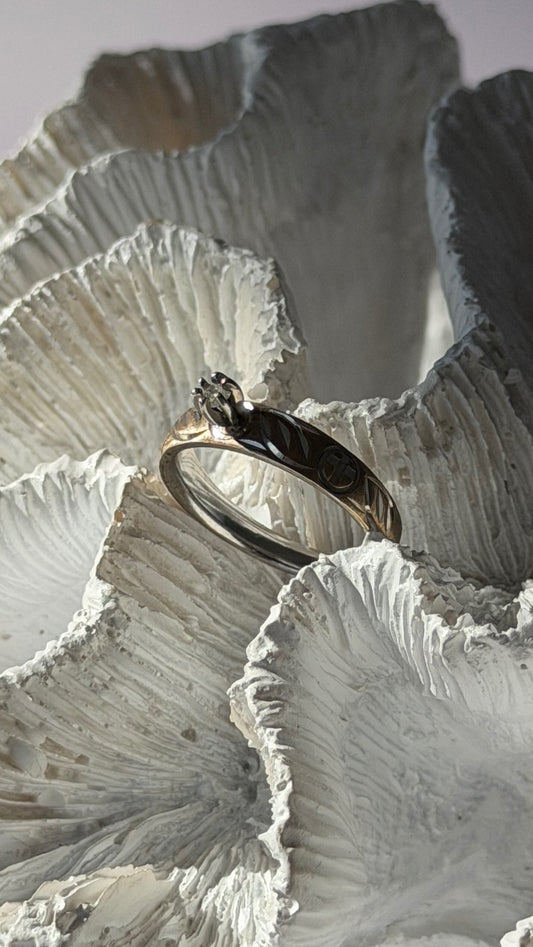 925 Sterling Silver 10K Yellow Gold Diamond Ring Size 7