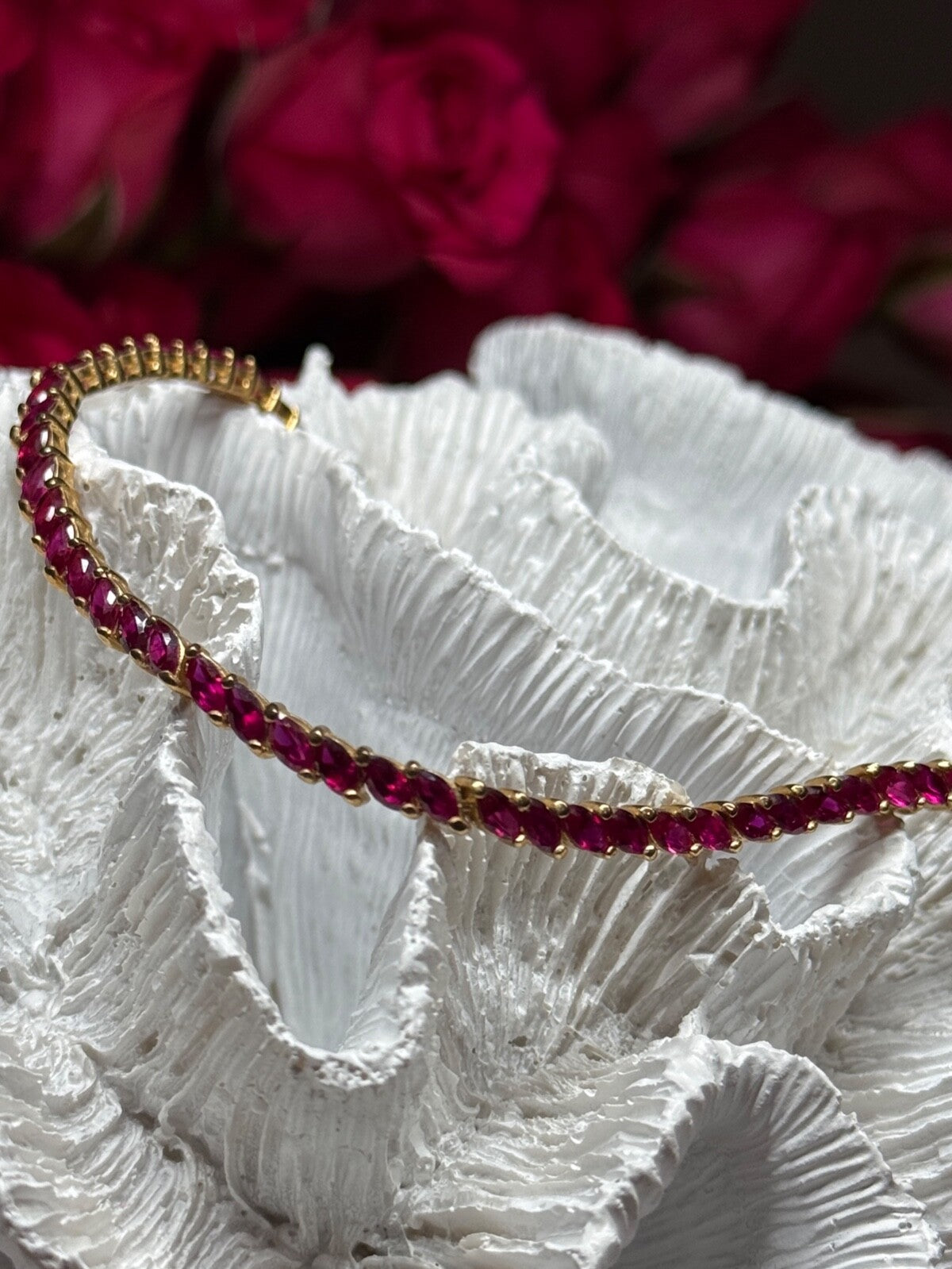 925 Sterling Silver Gold Plated Ruby Bracelet Length 7.5
