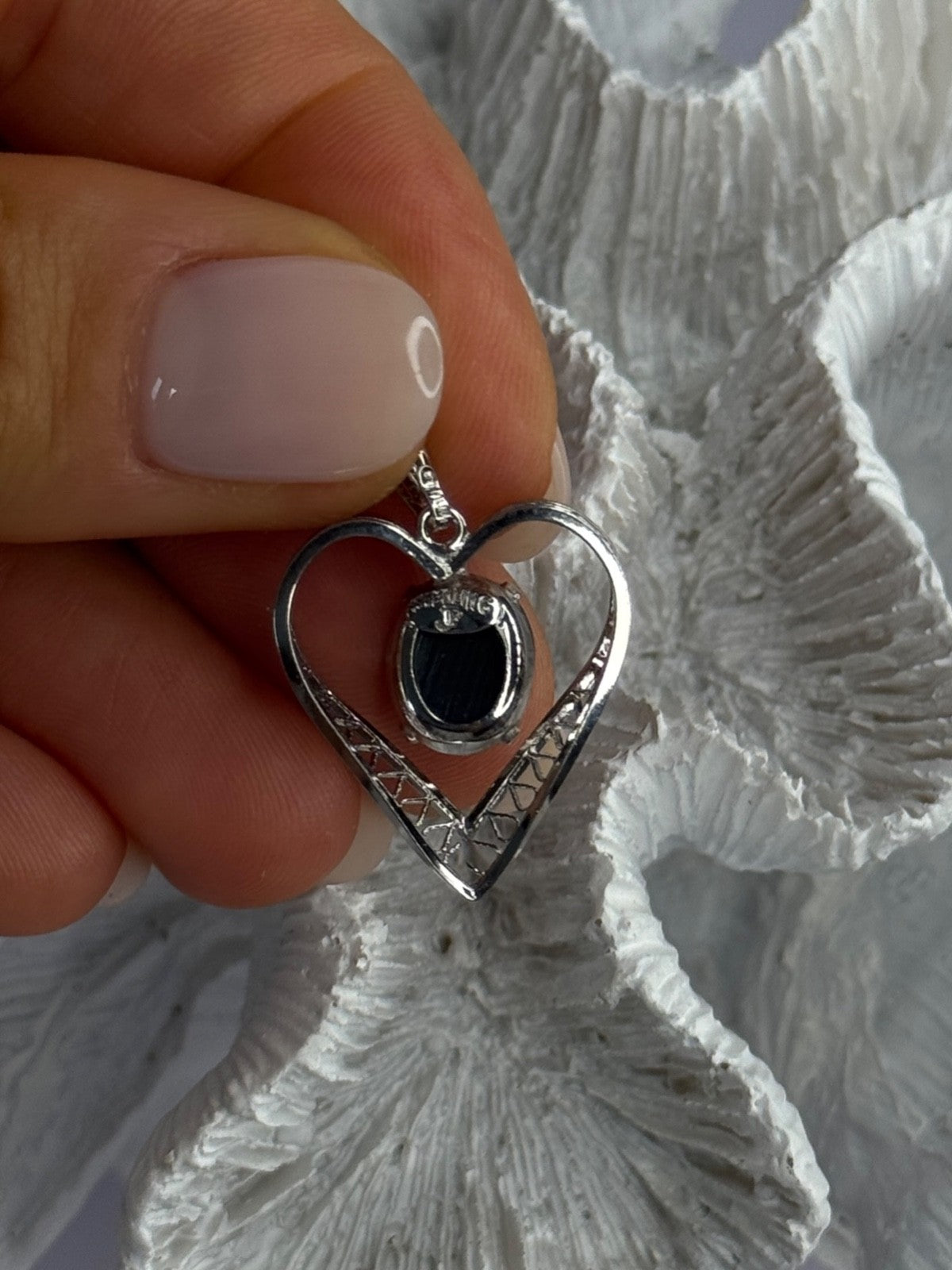 925 Sterling Silver Hematite Heart Pendant Length 1 Inch
