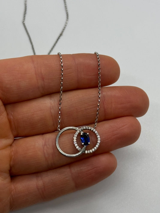 925 Sterling Silver Sapphire & Beryl Necklace