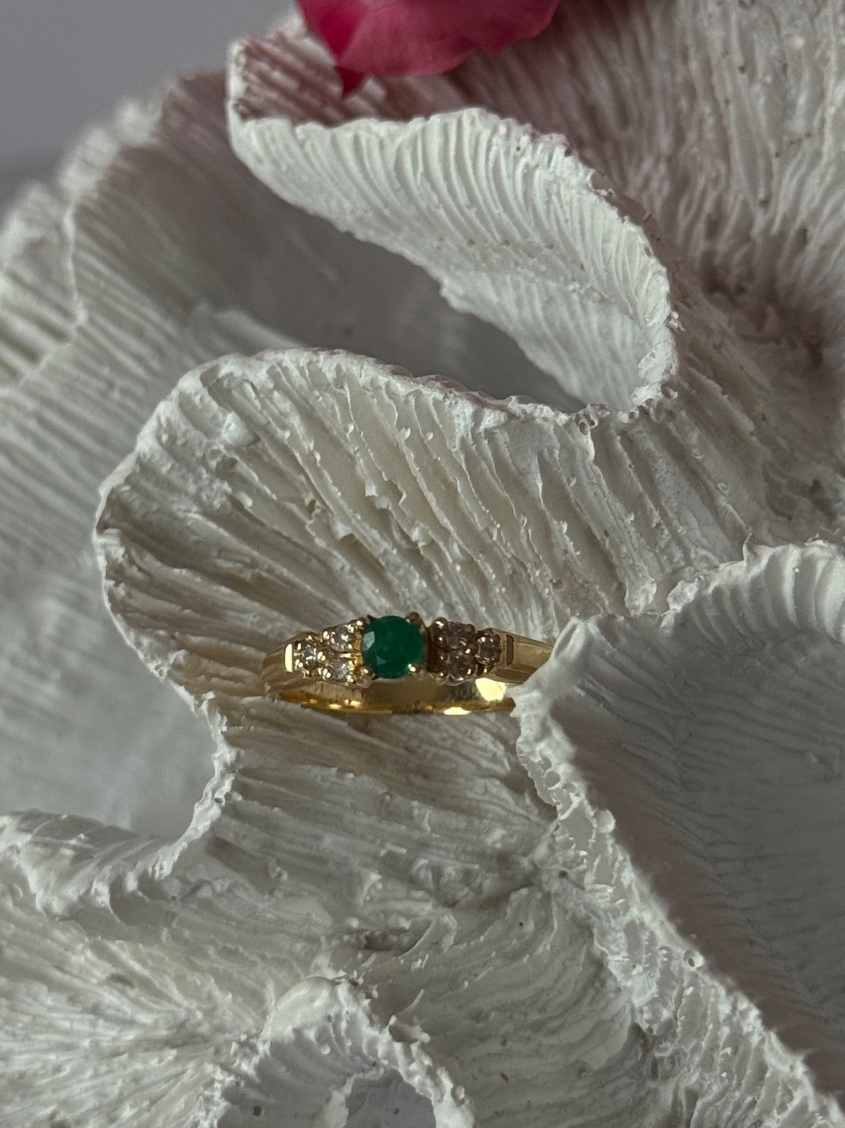 14K Yellow Gold Emerald & Diamond Ring Size 7