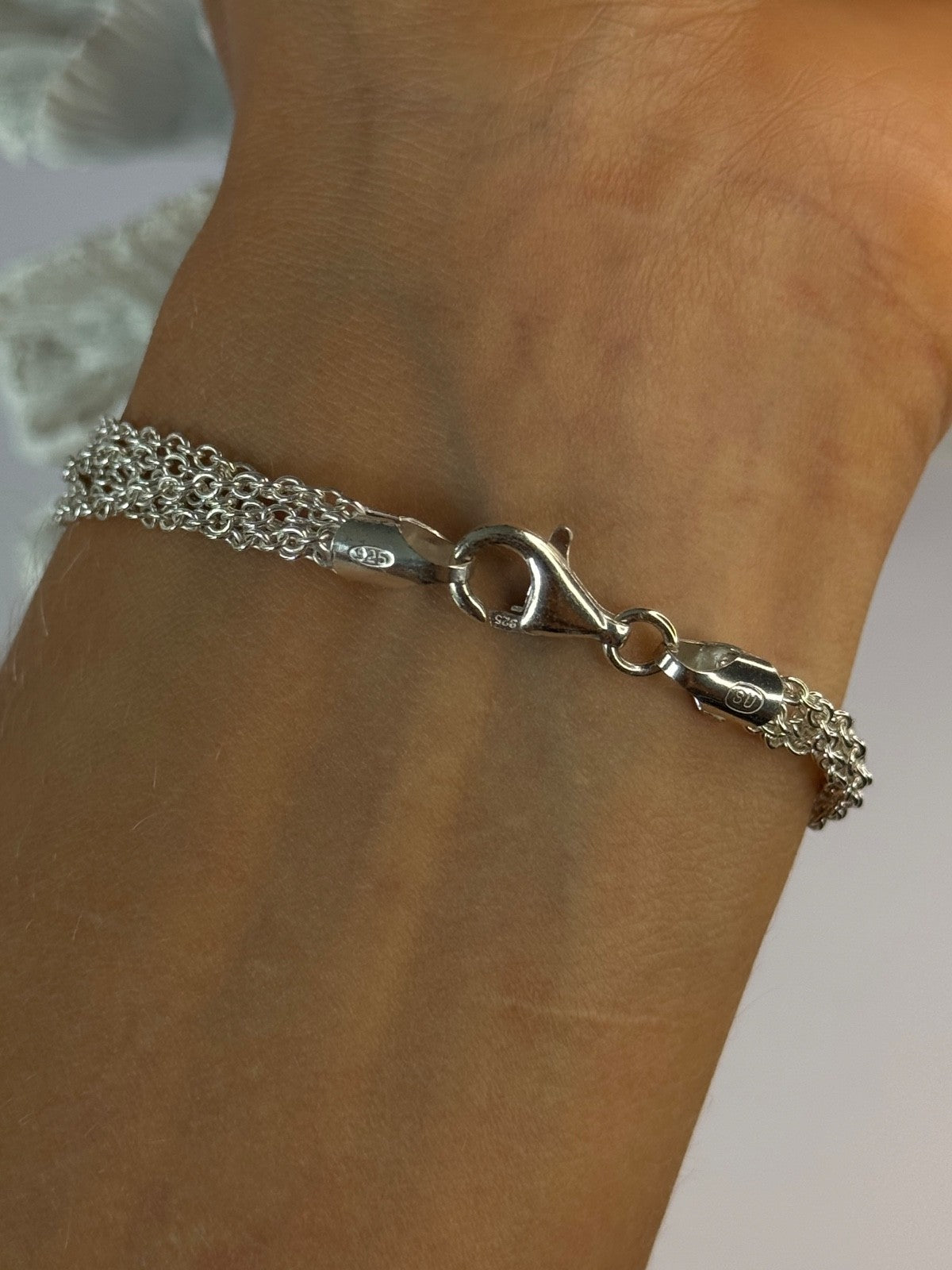 925 Sterling Silver 6 Chain Italy Heart Bracelet Length 7