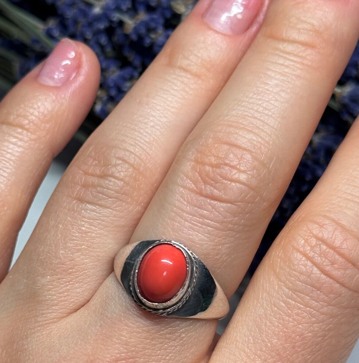 925 Sterling Silver Agate Ring Size 8.5