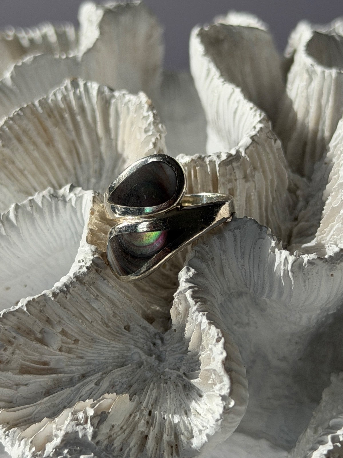 Vintage 925 Sterling Silver Abalone Ring Size 6