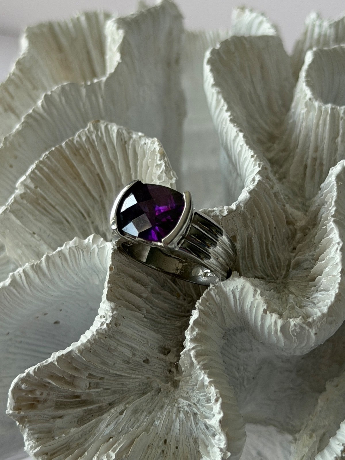 FAS 925 Sterling Silver Amethyst Ring Size 8