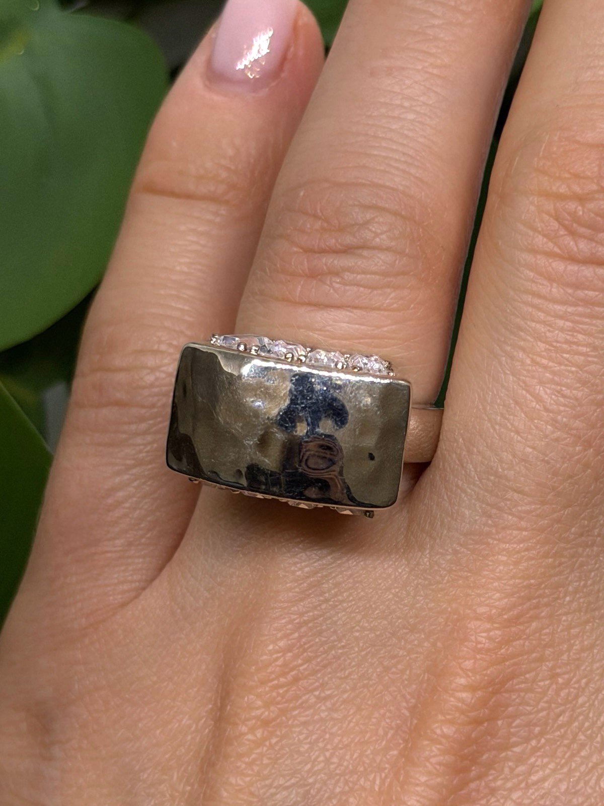 Unique Design 925 Sterling Silver White Colorless Spinel Ring Size 7