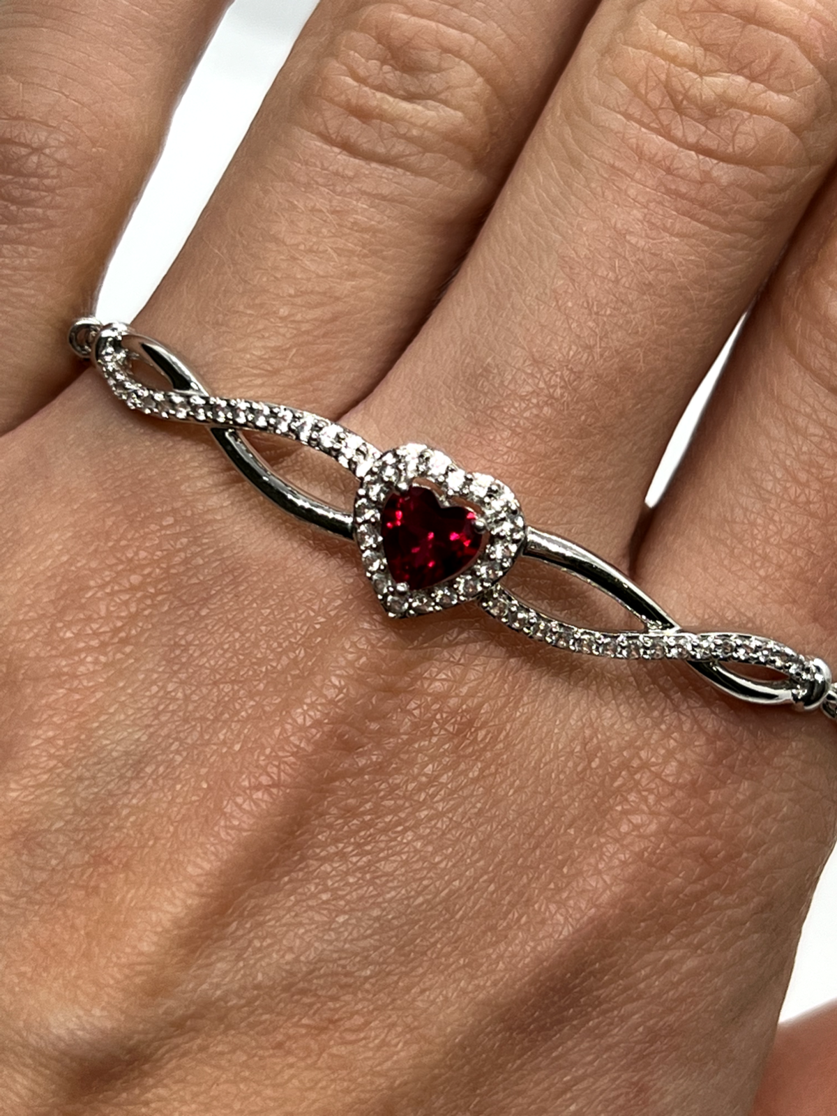 925 Sterling Silver Spinel & CZ Heart Bracelet