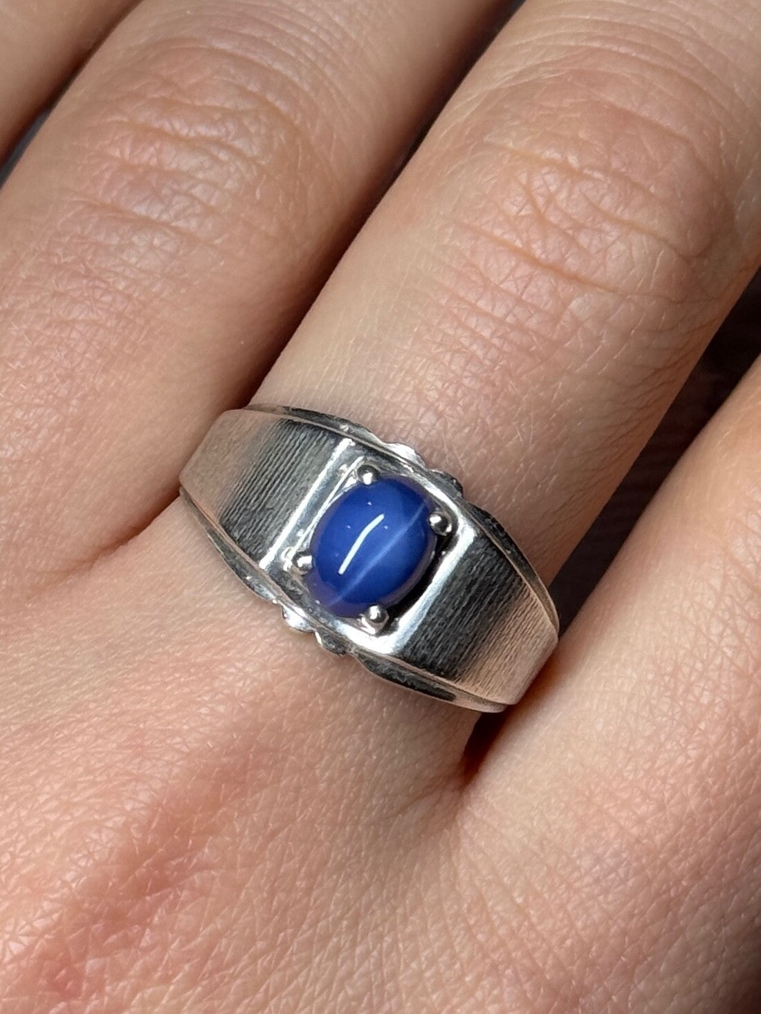 Men'S 925 Sterling Silver Star Sapphire Ring Size 10