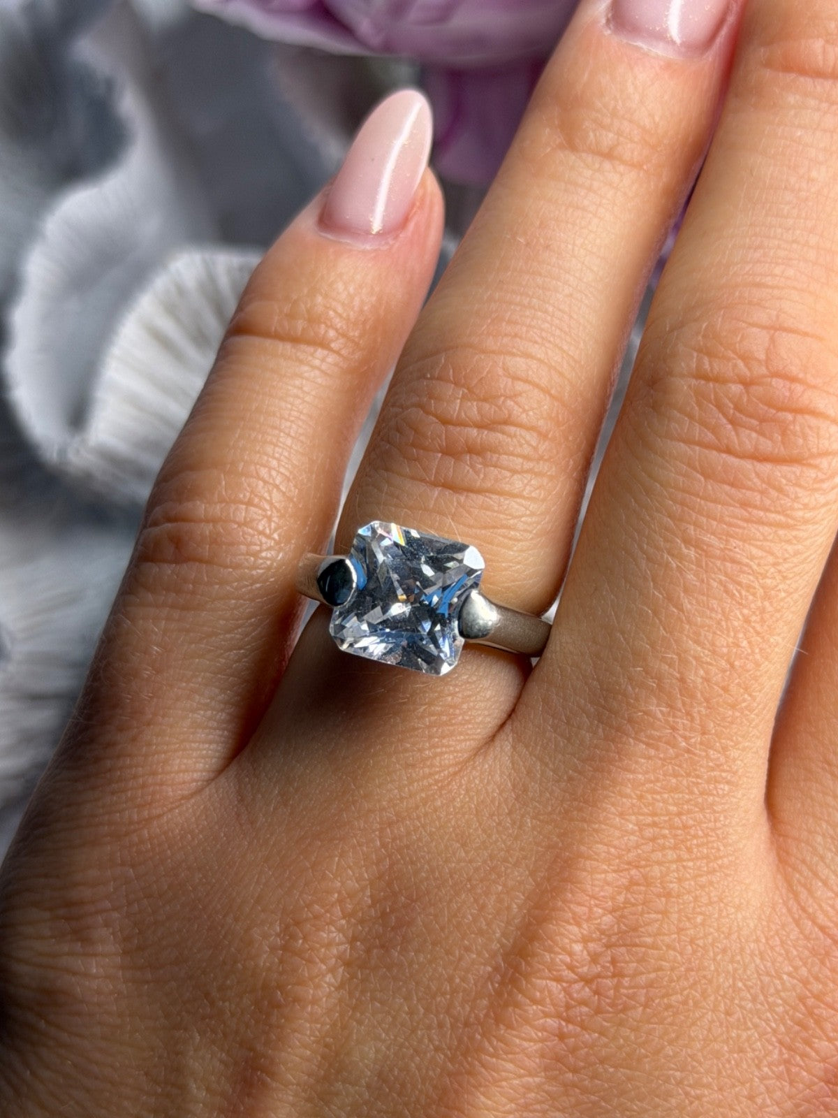 925 Sterling Silver White Spinel Ring Size 6