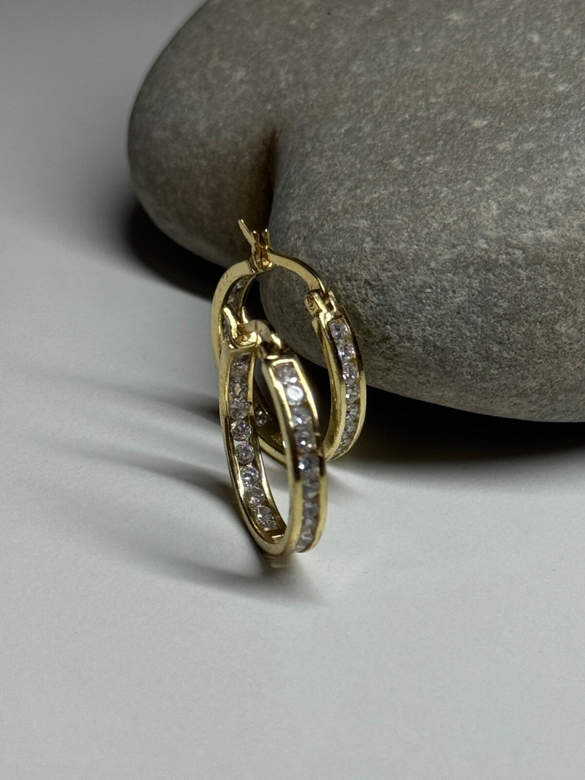 925 Sterling Silver Gold Plated CZ Earrings Length 21.5 Mm