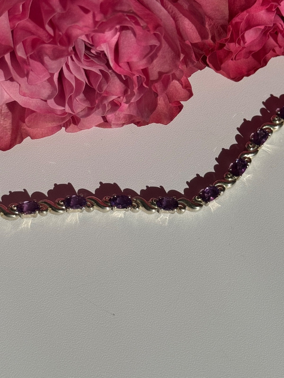 925 Sterling Silver Amethyst Bracelet 7.5 Inch