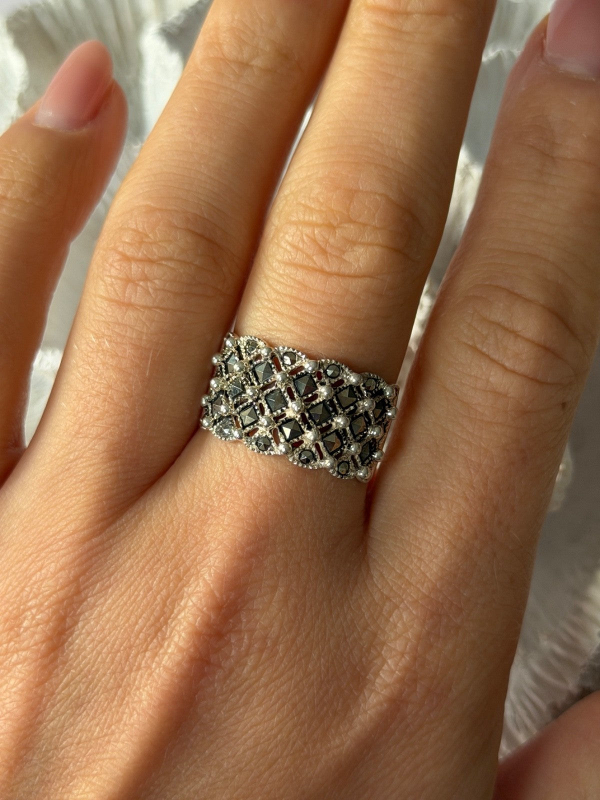 Vintage 925 Sterling Silver Marcasite Ring Size 8