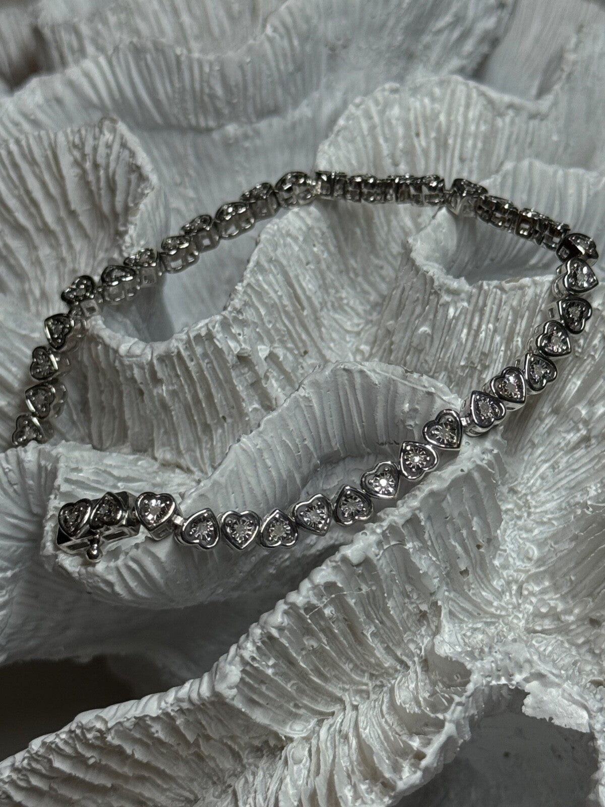 925 Sterling Silver White Sapphire Heart Bracelet Size 7 Inch